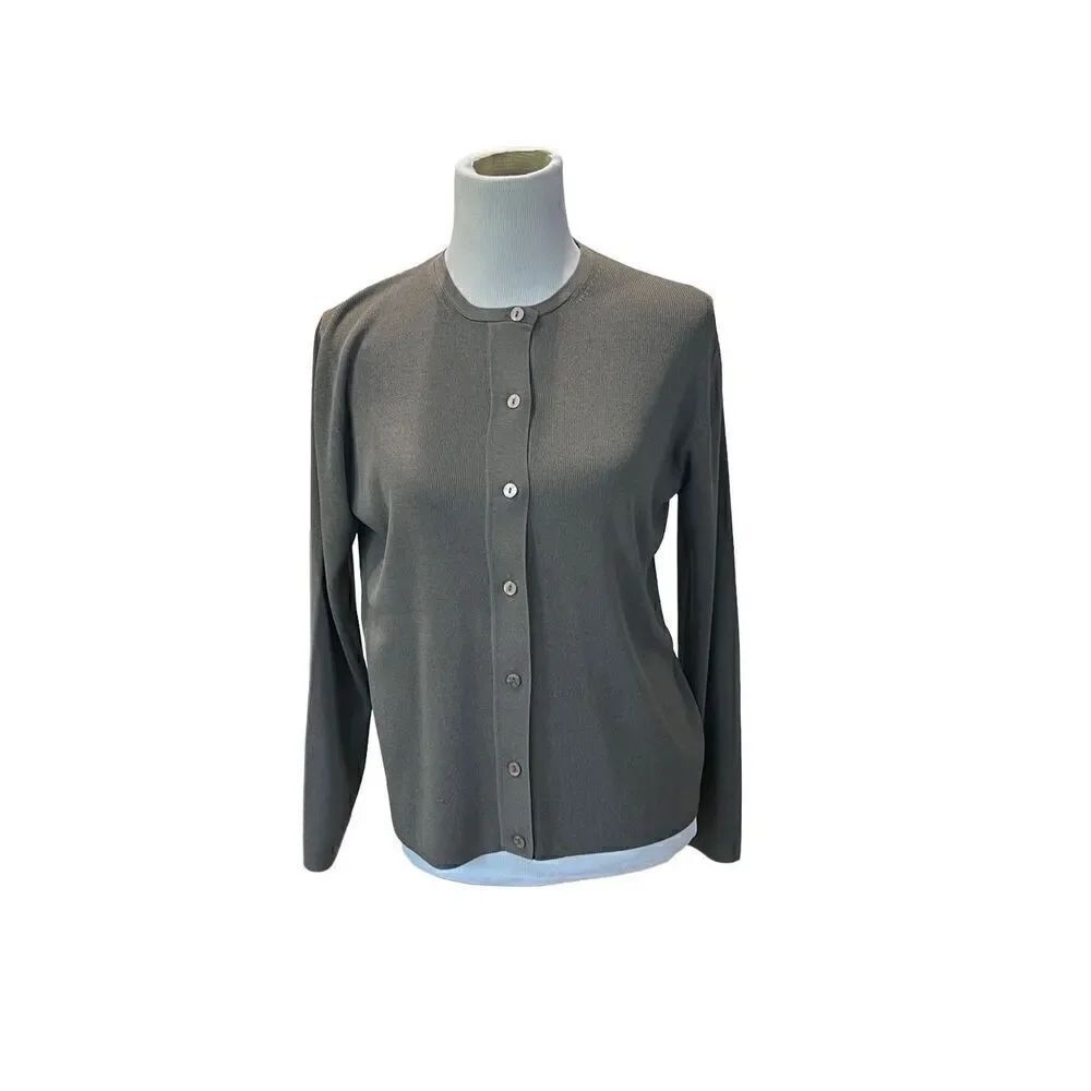 Alex Garfield grey button front cardigan silk sz S